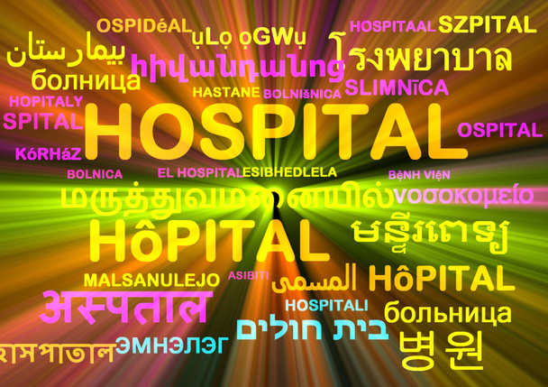 hospital multilanguage wordcloud background concept glowing - Photo, Image
