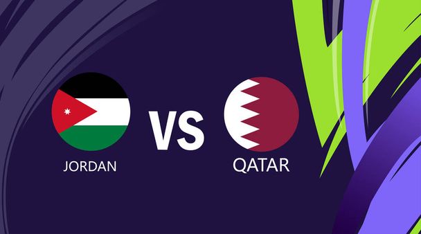 Jordanie En Qatar Match Vlaggen Emblemen Aziatische Naties 2023 Teams Landen Aziatisch Voetbal Symbool Logo Ontwerp Vector Illustratie - Vector, afbeelding