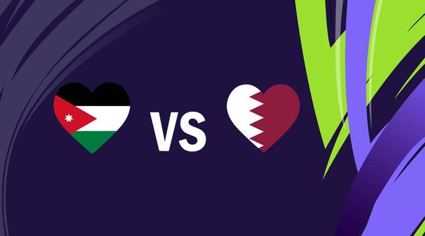Jordanie et Qatar Drapeaux de Match Heart Asian Nations 2023 Emblèmes Équipes Pays Asiatique Football Symbole Logo Design Illustration vectorielle - Vecteur, image