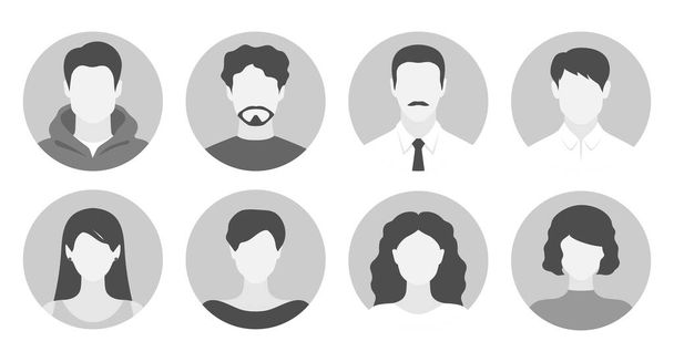 Retratos femeninos y masculinos abstractos sin rostro. Conjunto de siluetas faciales de hombre y mujer adecuadas para perfiles anónimos, avatares o iconos abstractos de género. Ilustración vectorial - Vector, Imagen