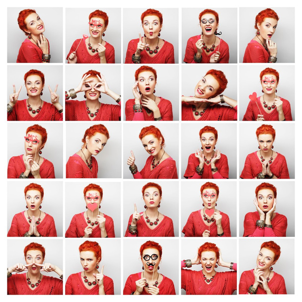 Collage of woman different facial expressions. - Фото, зображення