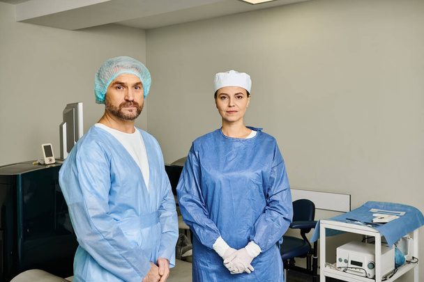 Médecin attrayant en robe d'hôpital consultant avant correction de la vue au laser. - Photo, image