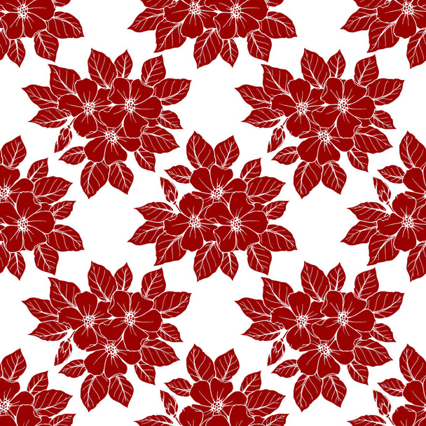 бесшовный контур больших красных цветов на белом фоне, текстура, дизайн - Фото, изображение