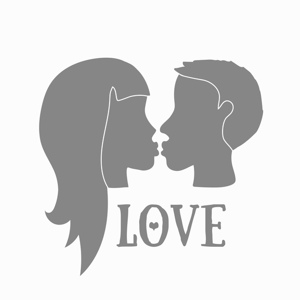 Silhouette di coppia innamorata baciarsi. Ragazzo e ragazza innamorati
. - Vettoriali, immagini