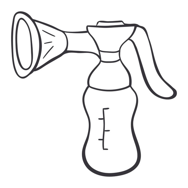 Handmatige borstpomp doodle icoon. Melk donut teken. Handgetekende vectorillustratie geïsoleerd op witte achtergrond. - Vector, afbeelding