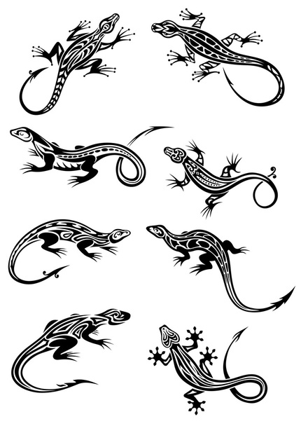 Lizard tattoos with tribal ornaments - Vector, Image