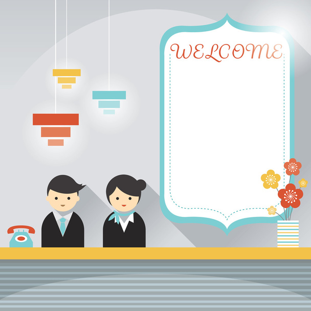 Male and Female Hotel Receptionist Frame and Elements - Vector, Image