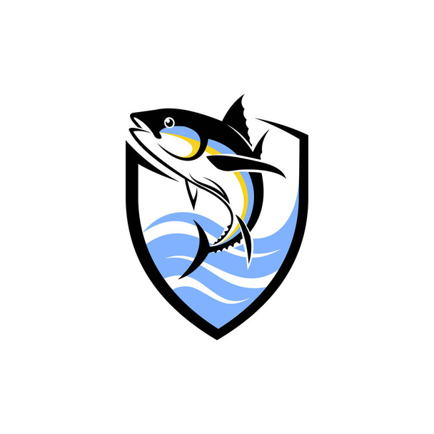 Логотип тунця синьофіналу з концепцією щита - Вектор, зображення