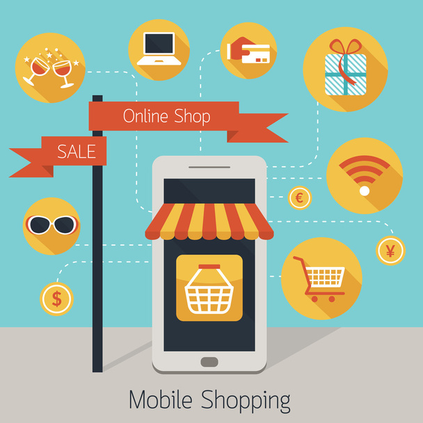 Mobile Phone Online Shop with Icons - Vector, Image