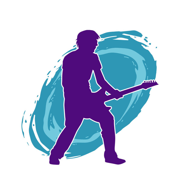 Silhouette of a musician playing electric guitar musical instrument. Silhouette of a male guitar player performing. - Vector, Image