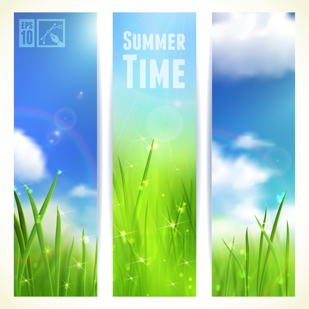 Set of Vertical Banners with Grass and Skies. Vector illustration, eps10, editable. - Vector, afbeelding