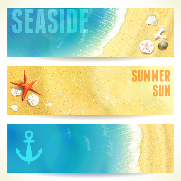 Set of Horizontal Banners with Seaside and Starfish. Vector illustration, eps10, editable. - Διάνυσμα, εικόνα