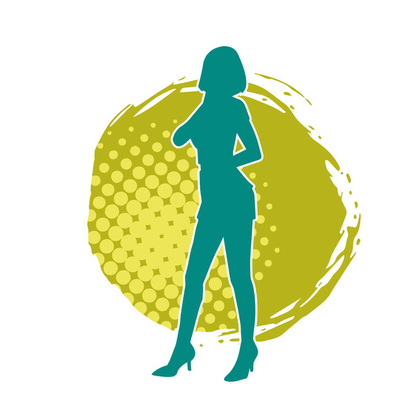 Silhouette eines schlanken weiblichen Modells in lässigem Outfit in femininer Pose. - Vektor, Bild