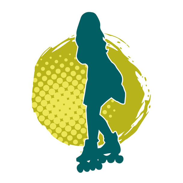 silhouette di donna sportiva su un pattino a rotelle. Silhouette di donna sportiva divertirsi su ruote a rulli. - Vettoriali, immagini