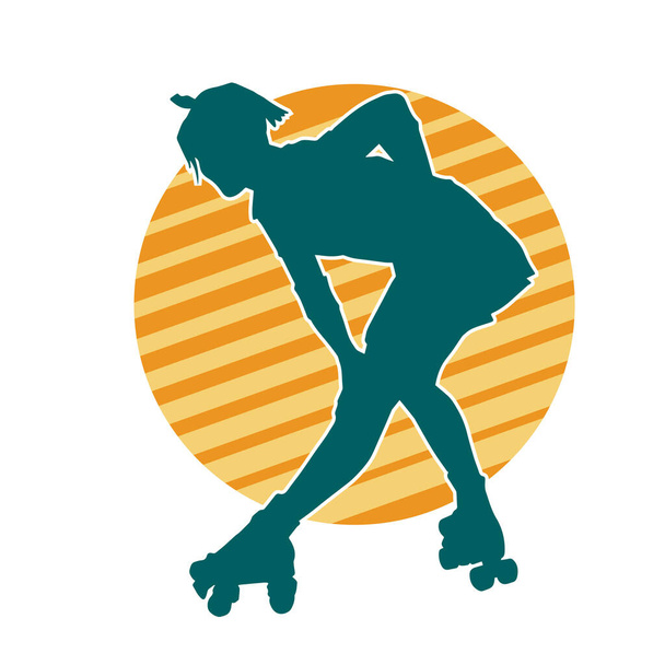 silhouette d'une femme sportive sur un patin à roulettes. Silhouette de femme sportive amusez-vous sur des roues à rouleaux. - Vecteur, image