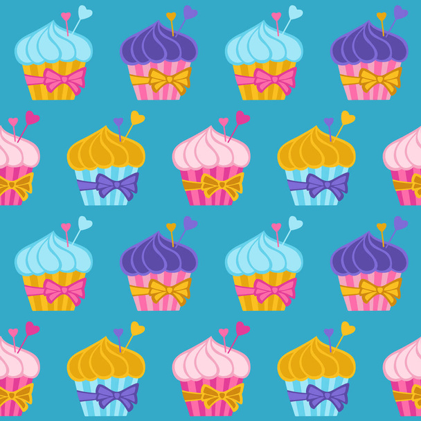 Dortíky abstraktní bezešvé vzor. Roztomilé muffin pekárna trendy bezmezný tisk pozadí. Jednoduchá opakující se textura ručně kreslené cupcake nekonečný design pro tisk papíru, textilie textil, obalové pozadí - Vektor, obrázek
