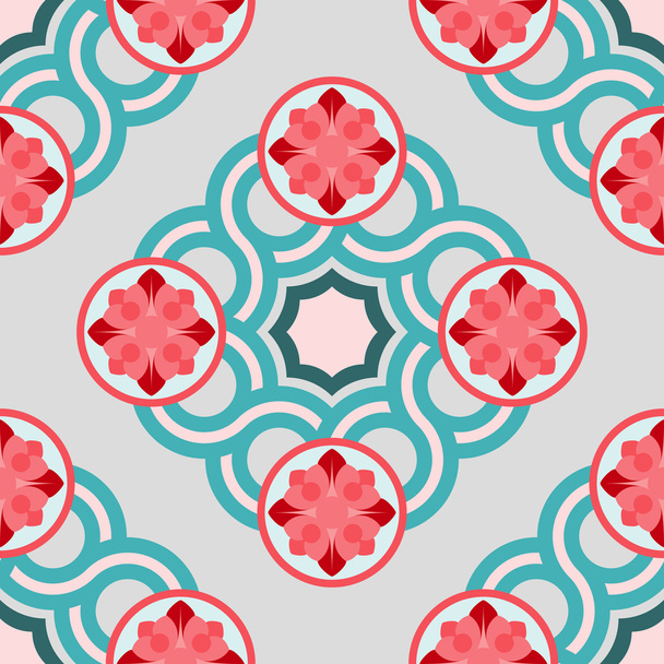 Bezešvé vzor s křížení kruhy a květinové rozety - Vektor, obrázek