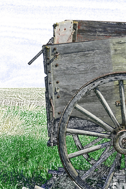 Carro de madera antiguo en un campo
 - Foto, Imagen