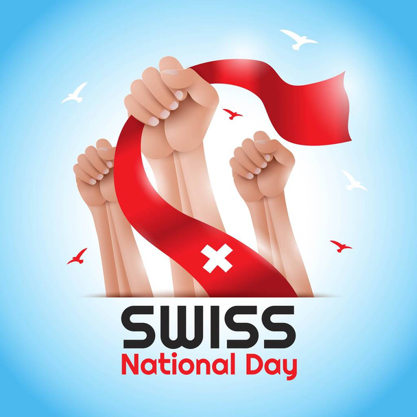 El ele tutuşan İsviçre Bağımsızlık Günü arkaplan vektörü - Vektör, Görsel