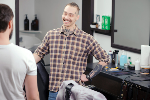 Barber meets a male client - Zdjęcie, obraz