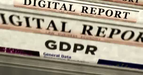 GDPR általános adatvédelmi rendelet napi hírújság nyomtatás. Absztrakt koncepció retro szalagcímek 3d zökkenőmentes hurkolt. - Felvétel, videó