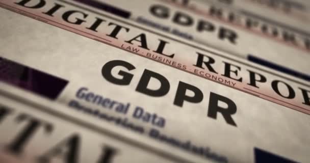 GDPRの一般的なデータ保護規制 毎日の新聞の印刷. 抽象概念 レトロ ヘッドライン 3d シームレスなループ. - 映像、動画