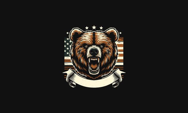 hlava medvěd naštvaný a vlajka americký vektorový design - Vektor, obrázek