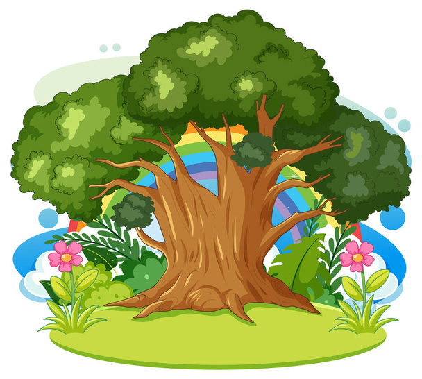 Colorida ilustración vectorial de un árbol en la naturaleza - Vector, imagen