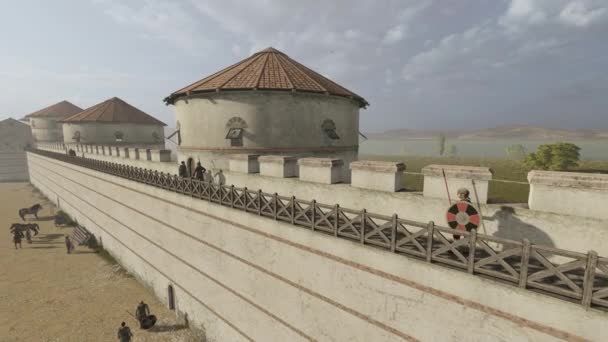 Fortaleza romana tardía, animación 3D, reconstrucción de un edificio romano - Metraje, vídeo