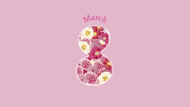 8 Mart 'ta, kadınlar günü için pembe arka planda bir kartpostal. - Video, Çekim