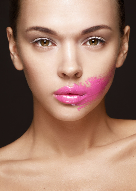 Woman with smear lipstick - Photo, Image