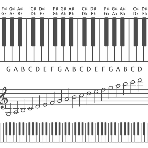 Клавіші для фортепіано та ноти Векторні ілюстрації
 - Вектор, зображення
