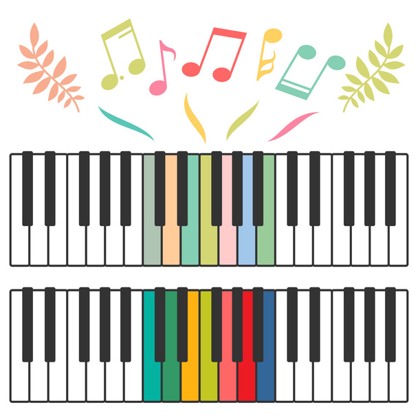 Colored piano keys and notes vector illustration - Vector, Image