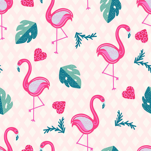 Flamingo Hearts Trooppinen vektori saumaton kuvio - Vektori, kuva