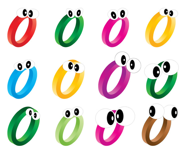 colorful number zero with eyes - Vector, Image
