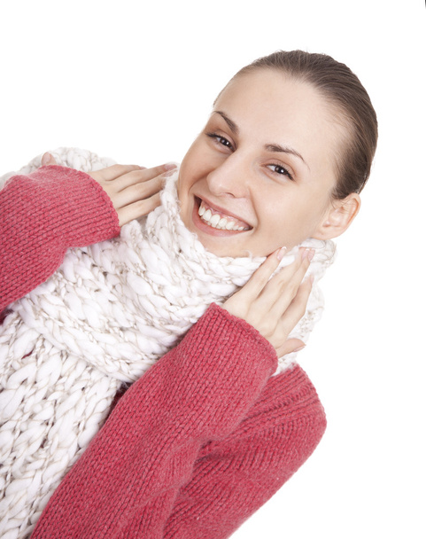 Beautiful woman in winter sweater and scarf - Photo, Image
