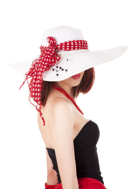 Fashion girl in retro style with big hat - Photo, image