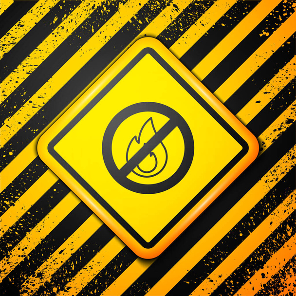 Sarı arkaplanda izole edilmiş ateş simgesi yok. Yangın yasağı ve yasak. Uyarı işareti. Vektör - Vektör, Görsel