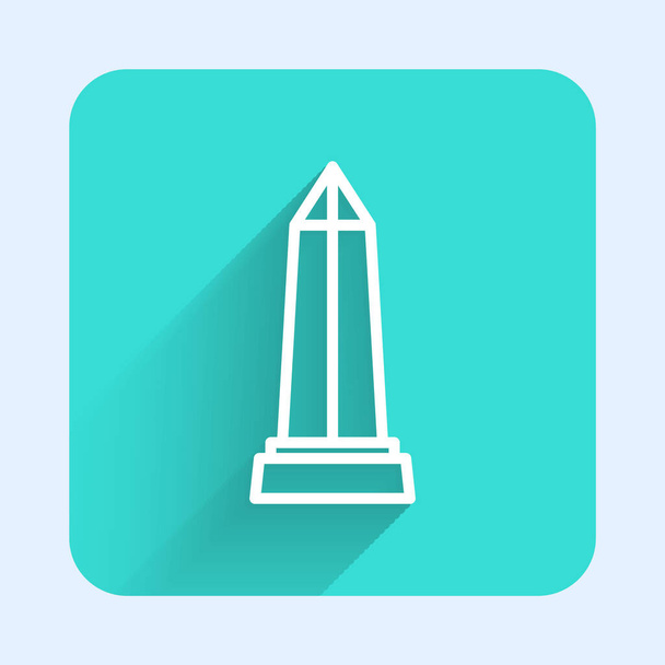 White line Obelisk of Alexandria icon isolated with long shadow background. Stone monument. Historical monument. High pillar memorial and column. Green square button. Vector - Vector, Image
