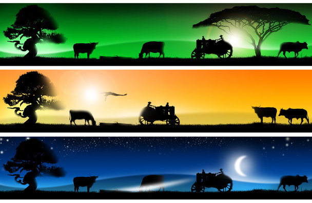 Три фантастических баннера сельских пейзажей
 - Фото, изображение