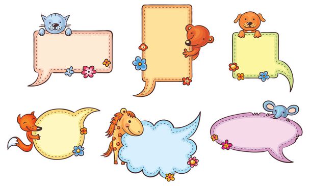 Speech Bubbles with Cartoon Animals - Vector, Image
