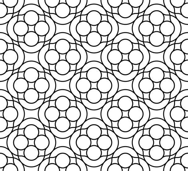 Black and white geometric seamless pattern with wavy line and circle, abstract background. - Vector, Image