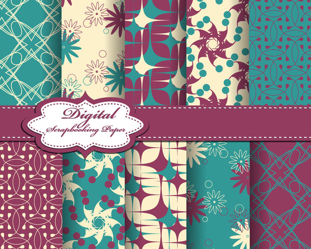 Set of flower pattern papers for scrapbook - Vector, Image