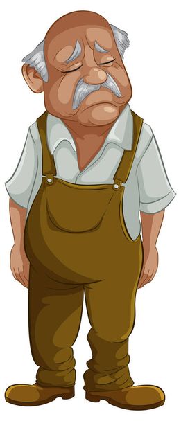 Cartoon of an elderly man looking tired and sad. - Vector, Image