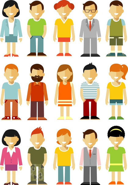 People characters stand set in flat style isolated on white background - Vector, Image