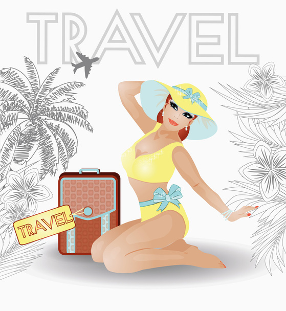 Summer travel pin up young women, vector illustration - Vector, afbeelding