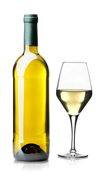 Wine glass and bottle isolated on white - Fotó, kép