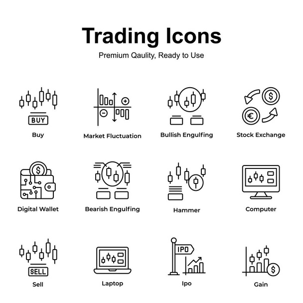 Paquete de calidad premium de iconos de comercio, listo para usar y descargar - Vector, imagen