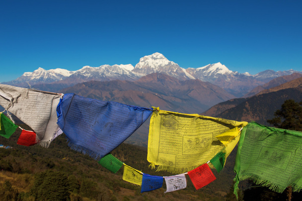 Drapeaux de prière bouddhistes et l'Himalaya
 - Photo, image
