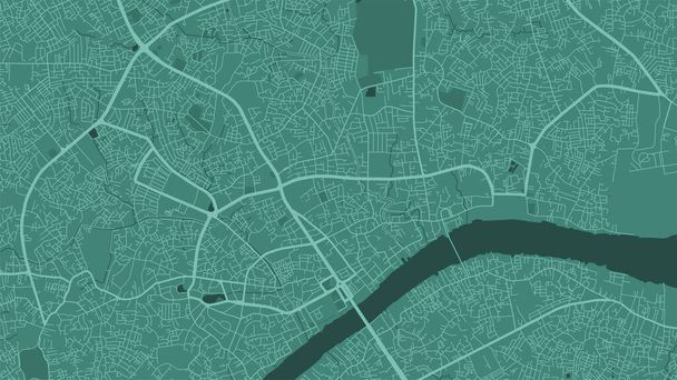 Antecedentes Palembang mapa, Indonesia, greeb city poster. Mapa vectorial con carreteras y agua. Proporción de pantalla ancha, hoja de ruta digital de diseño plano. - Vector, Imagen